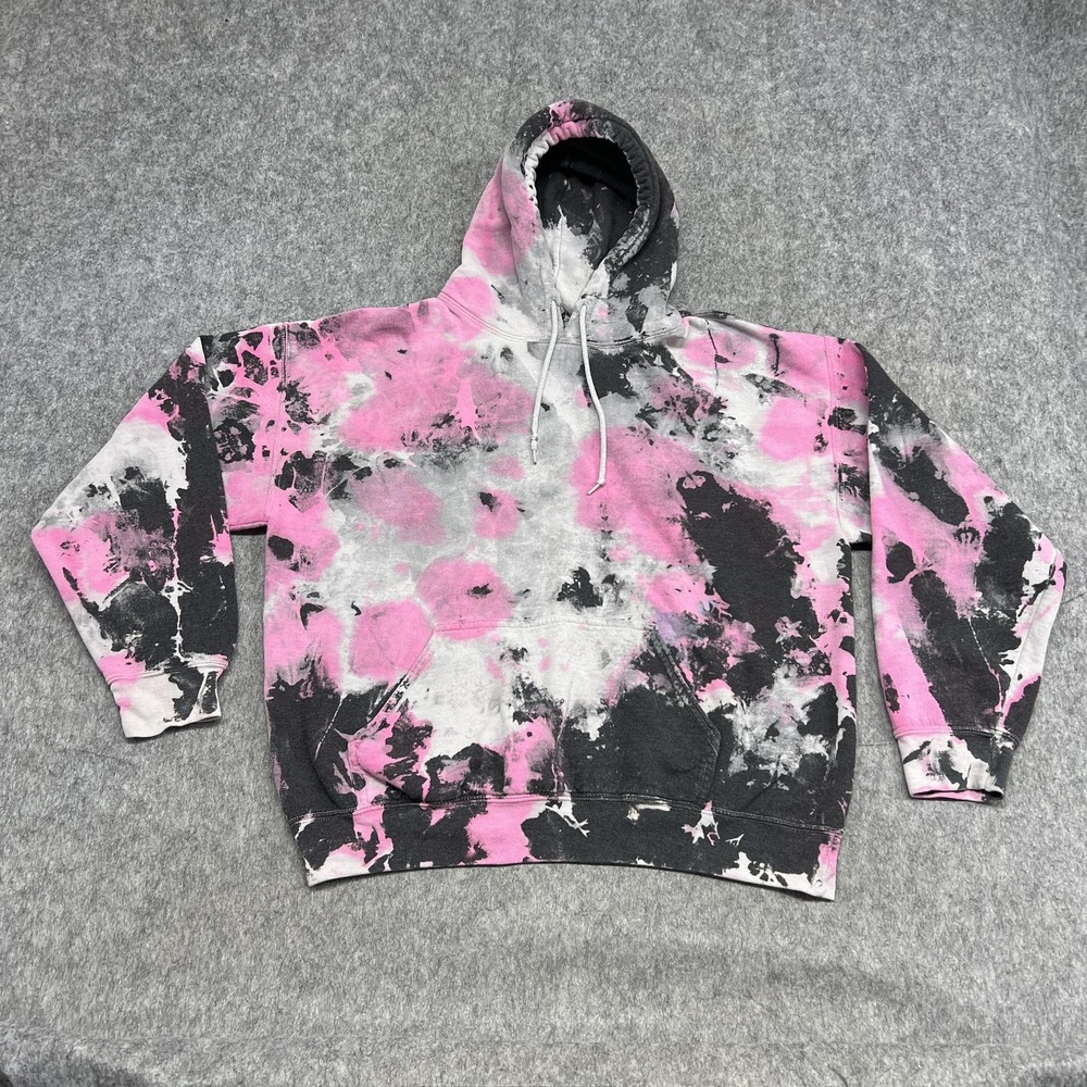 CARMAR Hoodie Womens S Pink Black Tie Dye Fleece Pullover Sweatshirt Oversized
